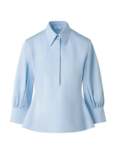 Cotton Poplin Puff-Sleeve Flare Blouse