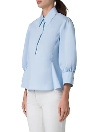 Cotton Poplin Puff-Sleeve Flare Blouse