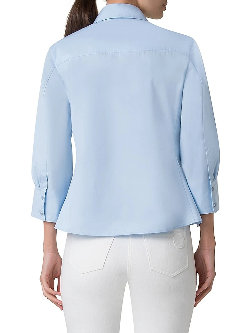 Cotton Poplin Puff-Sleeve Flare Blouse