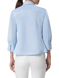 Cotton Poplin Puff-Sleeve Flare Blouse
