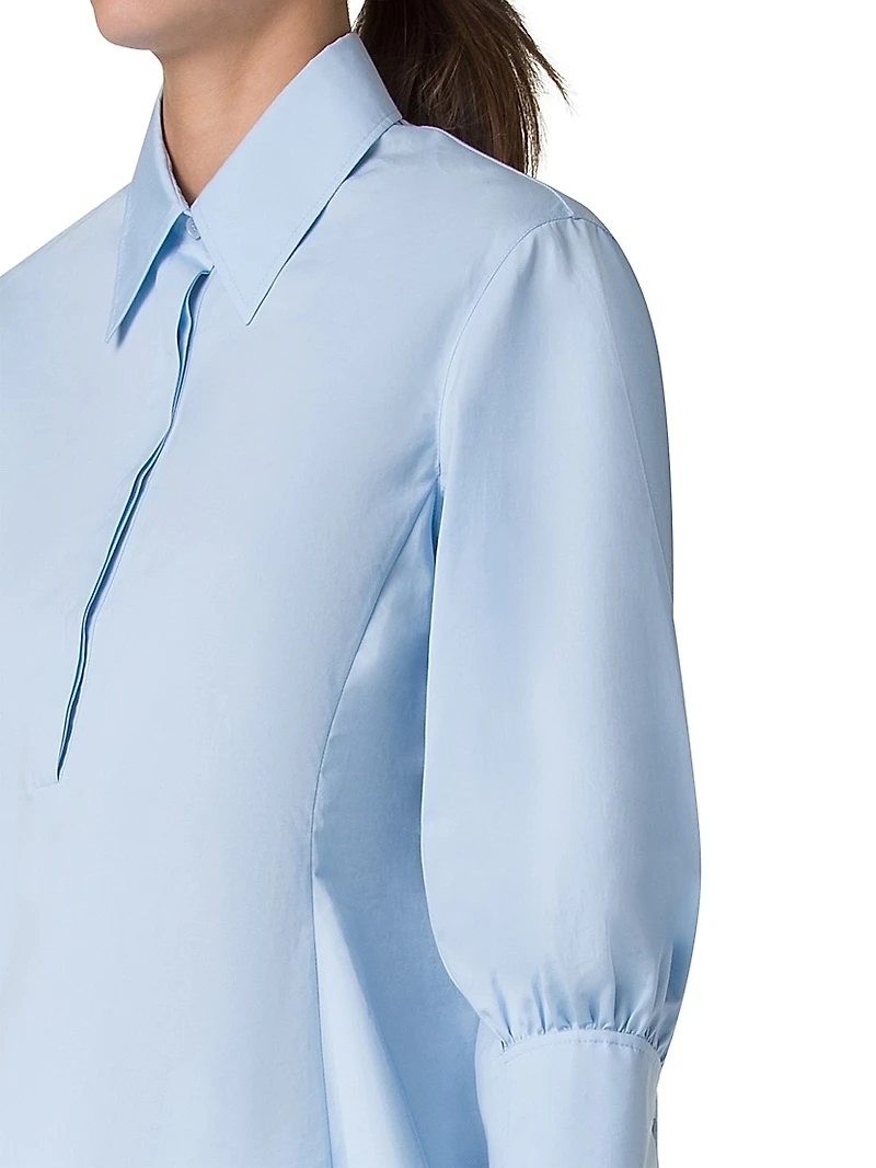 Cotton Poplin Puff-Sleeve Flare Blouse