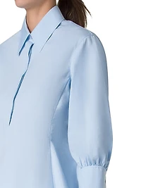 Cotton Poplin Puff-Sleeve Flare Blouse