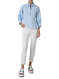 Cotton Poplin Puff-Sleeve Flare Blouse