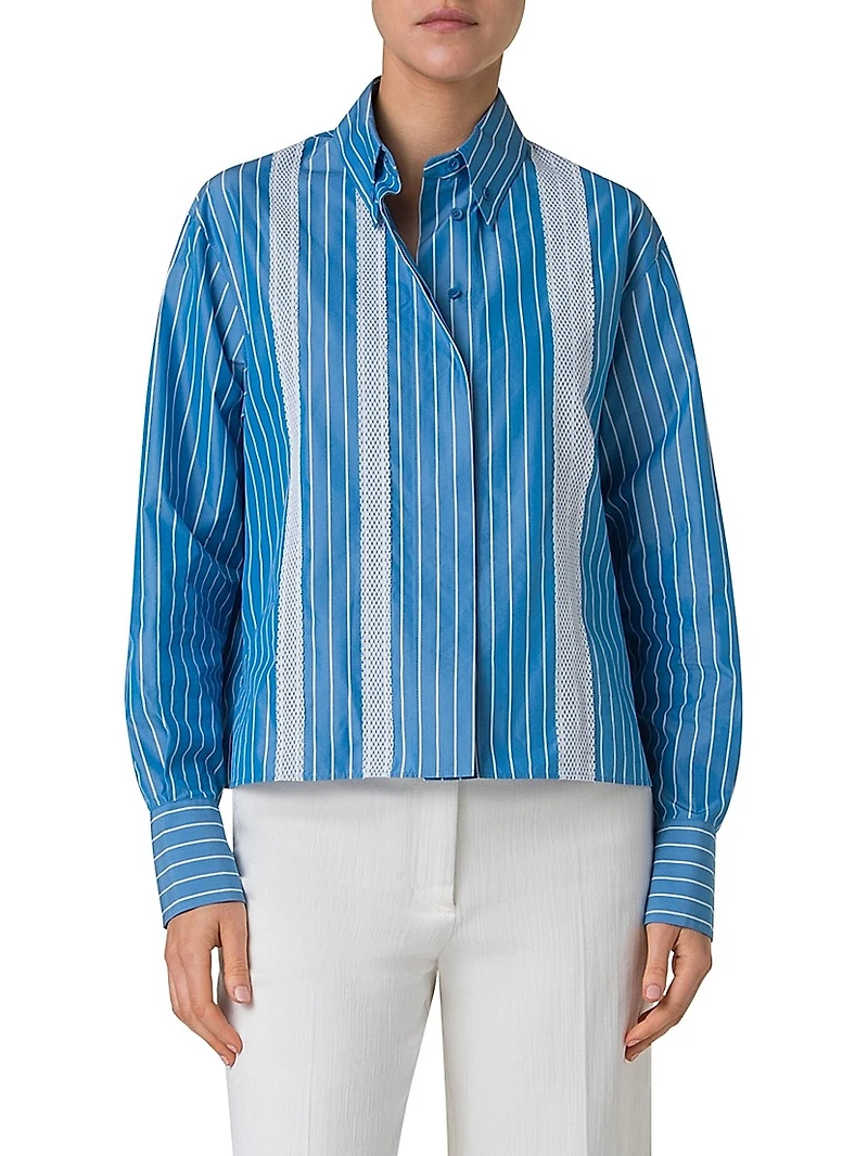 Striped Cotton Poplin Button-Down Blouse