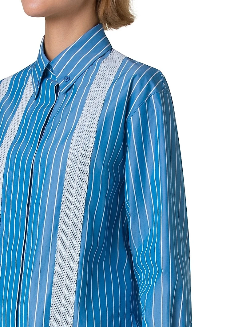 Striped Cotton Poplin Button-Down Blouse