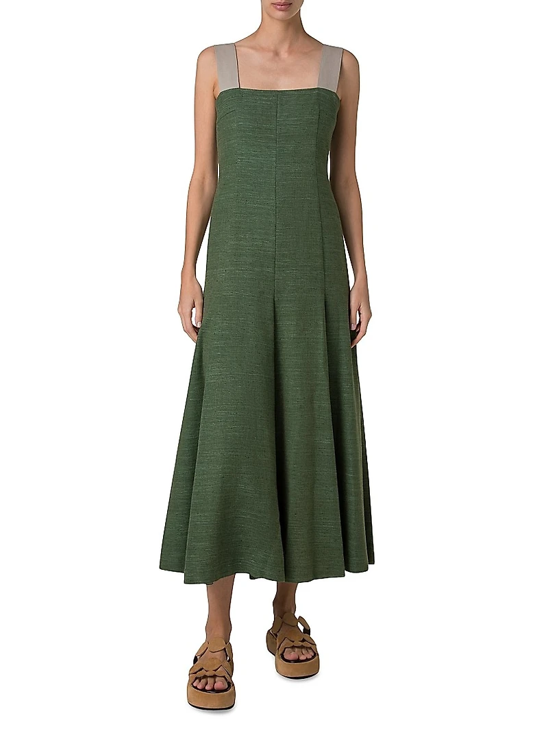 Silk and Cotton Sleeveless A-Line Midi-Dress