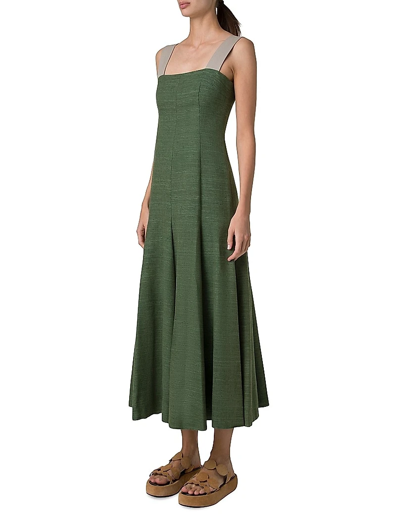 Silk and Cotton Sleeveless A-Line Midi-Dress