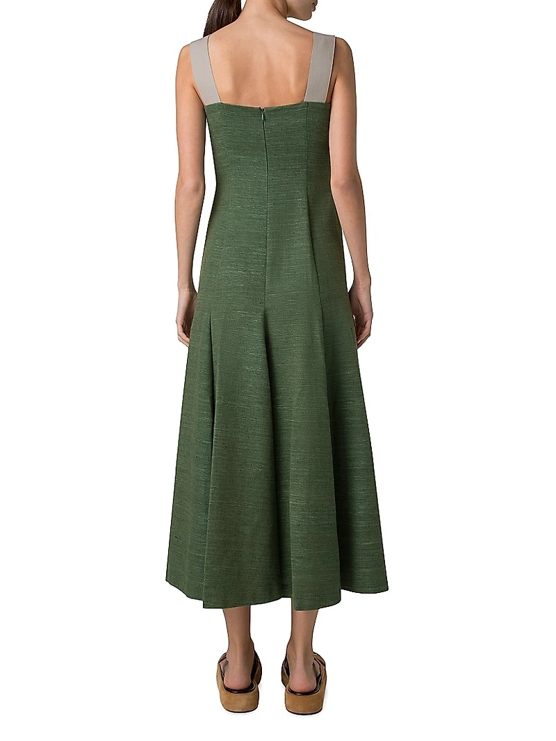Silk and Cotton Sleeveless A-Line Midi-Dress