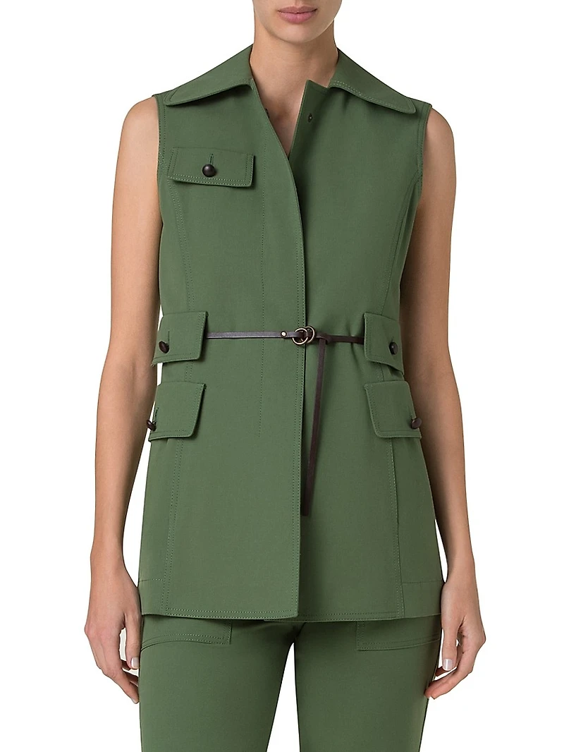 Belted Cotton Gabardine Gilet