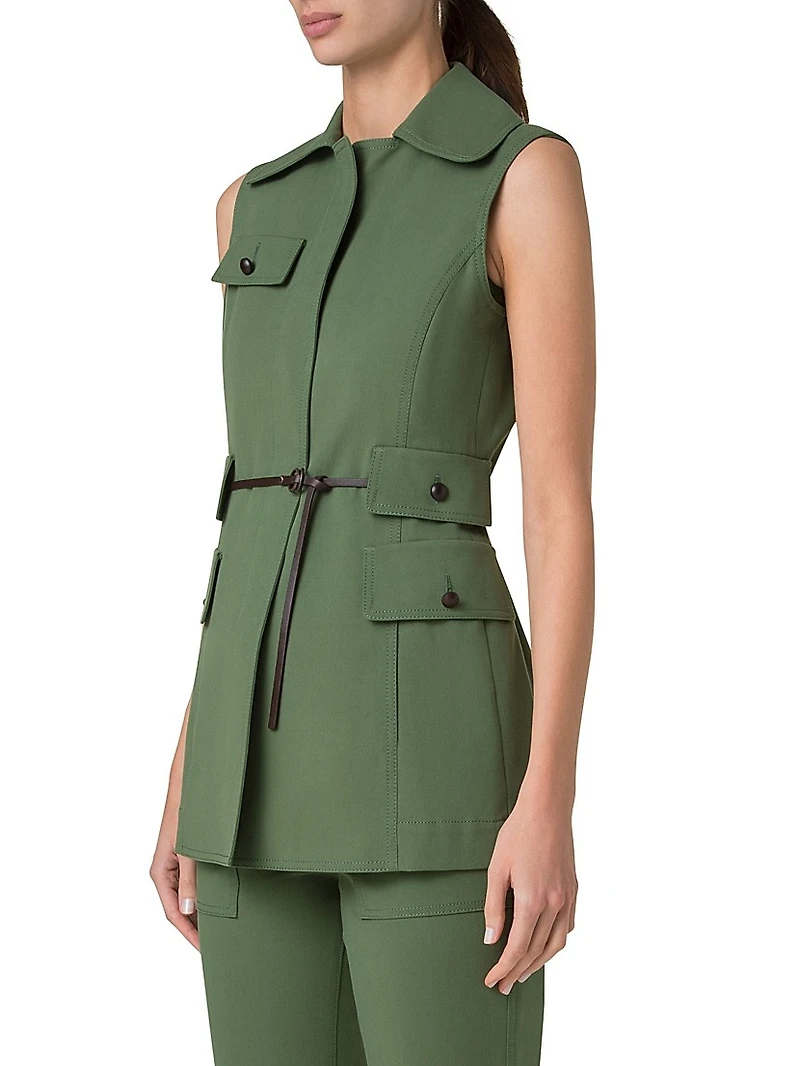 Belted Cotton Gabardine Gilet