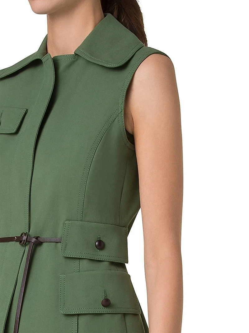 Belted Cotton Gabardine Gilet