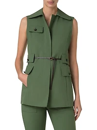 Belted Cotton Gabardine Gilet