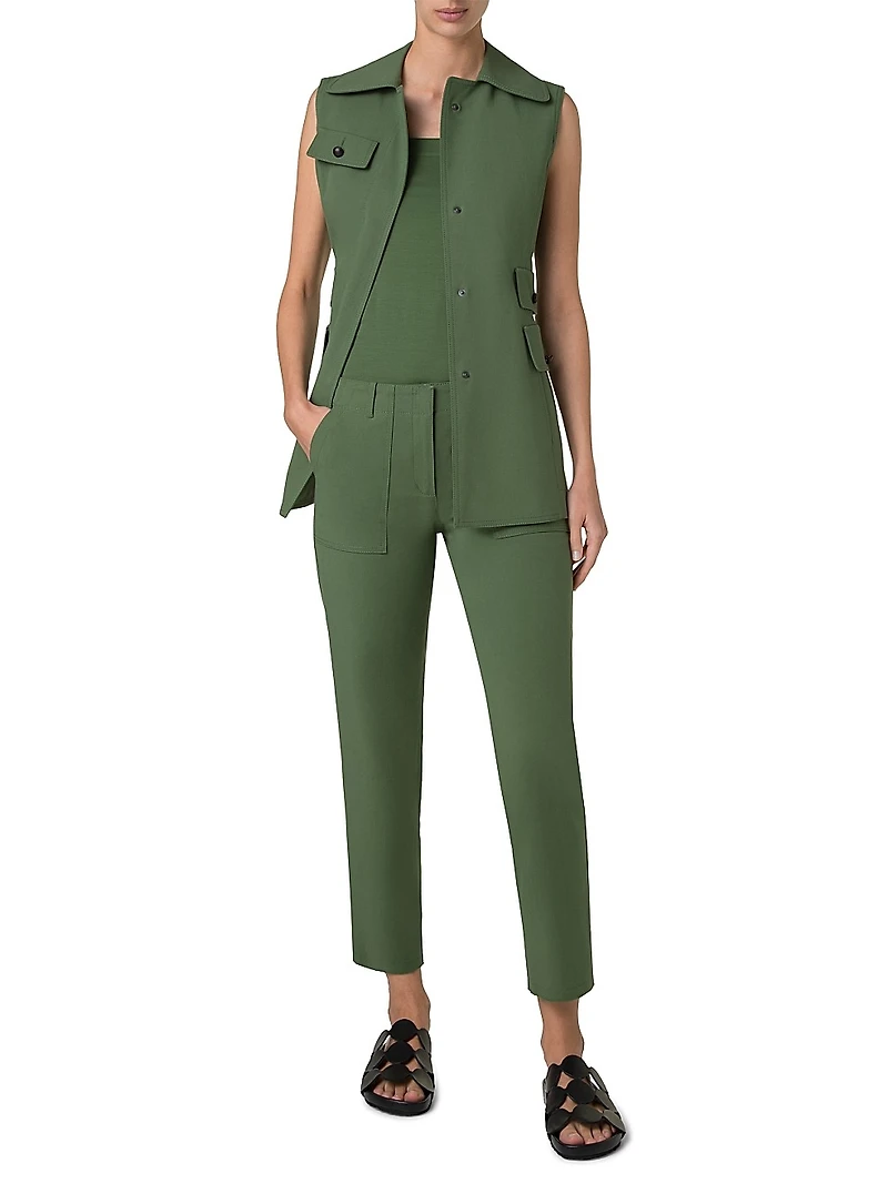 Belted Cotton Gabardine Gilet