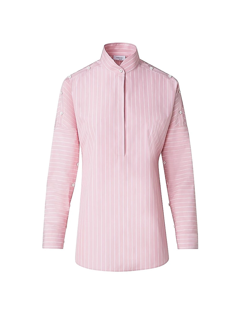 Striped Cotton Button-Detail Blouse