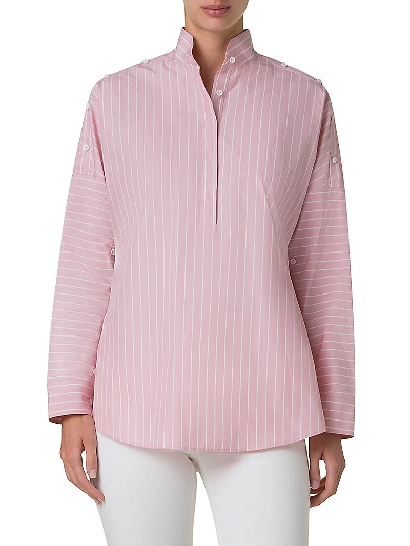 Striped Cotton Button-Detail Blouse