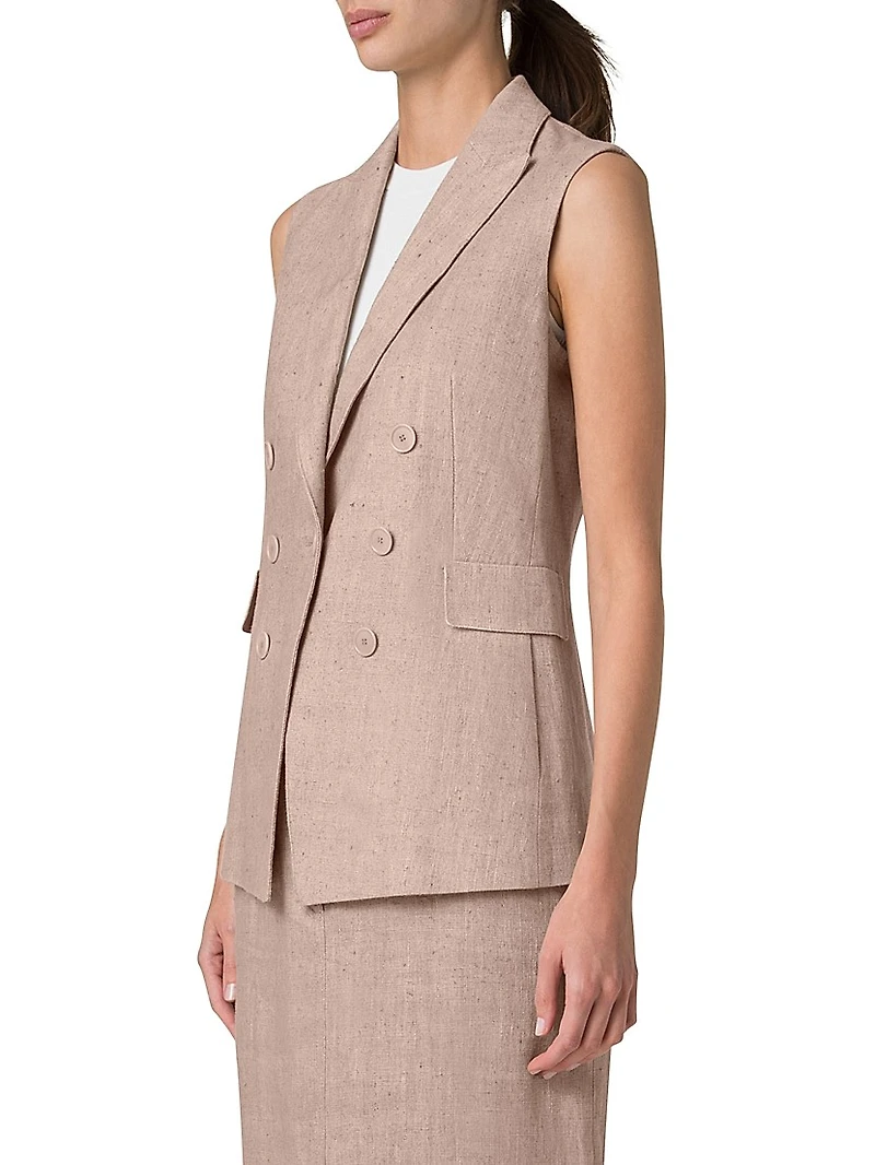 Washed Linen Mock Double-Breasted Vest