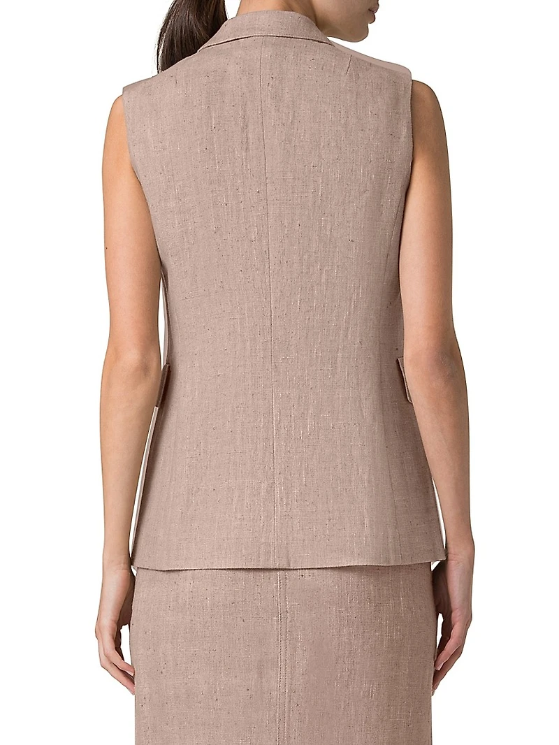 Washed Linen Mock Double-Breasted Vest
