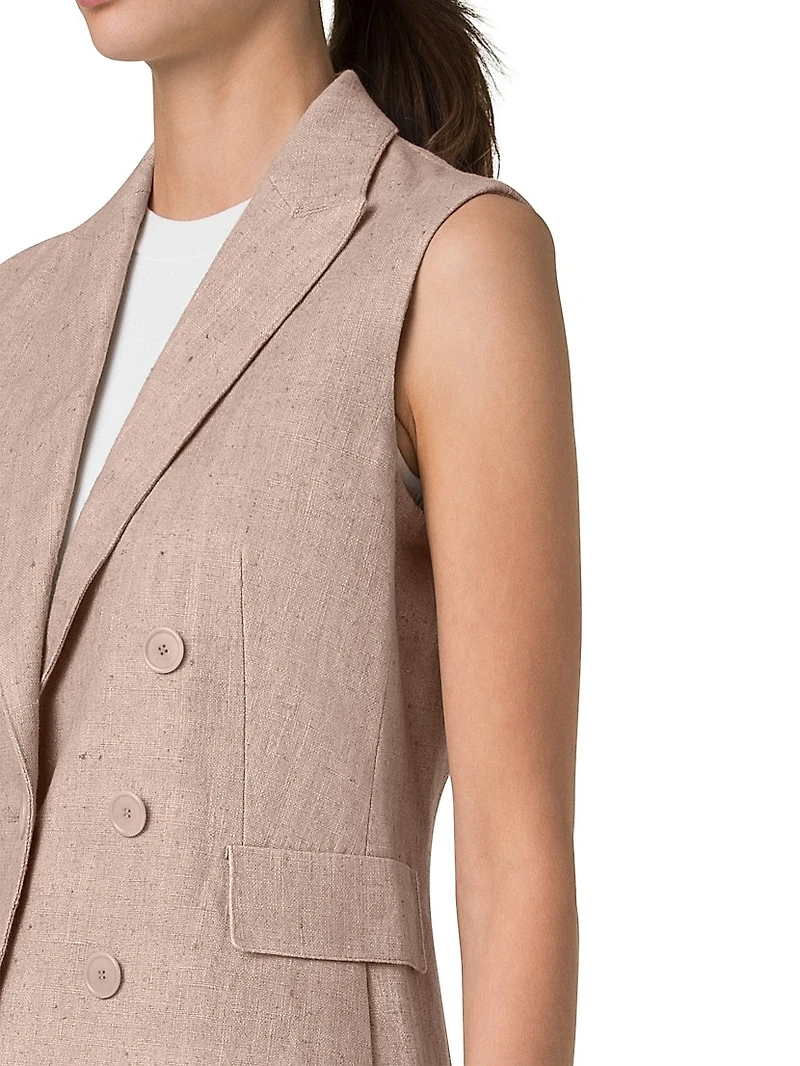 Washed Linen Mock Double-Breasted Vest