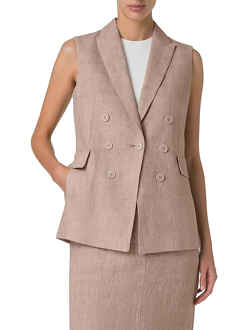 Washed Linen Mock Double-Breasted Vest