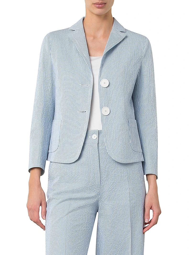 Striped Seersucker Stretch Cotton Blazer
