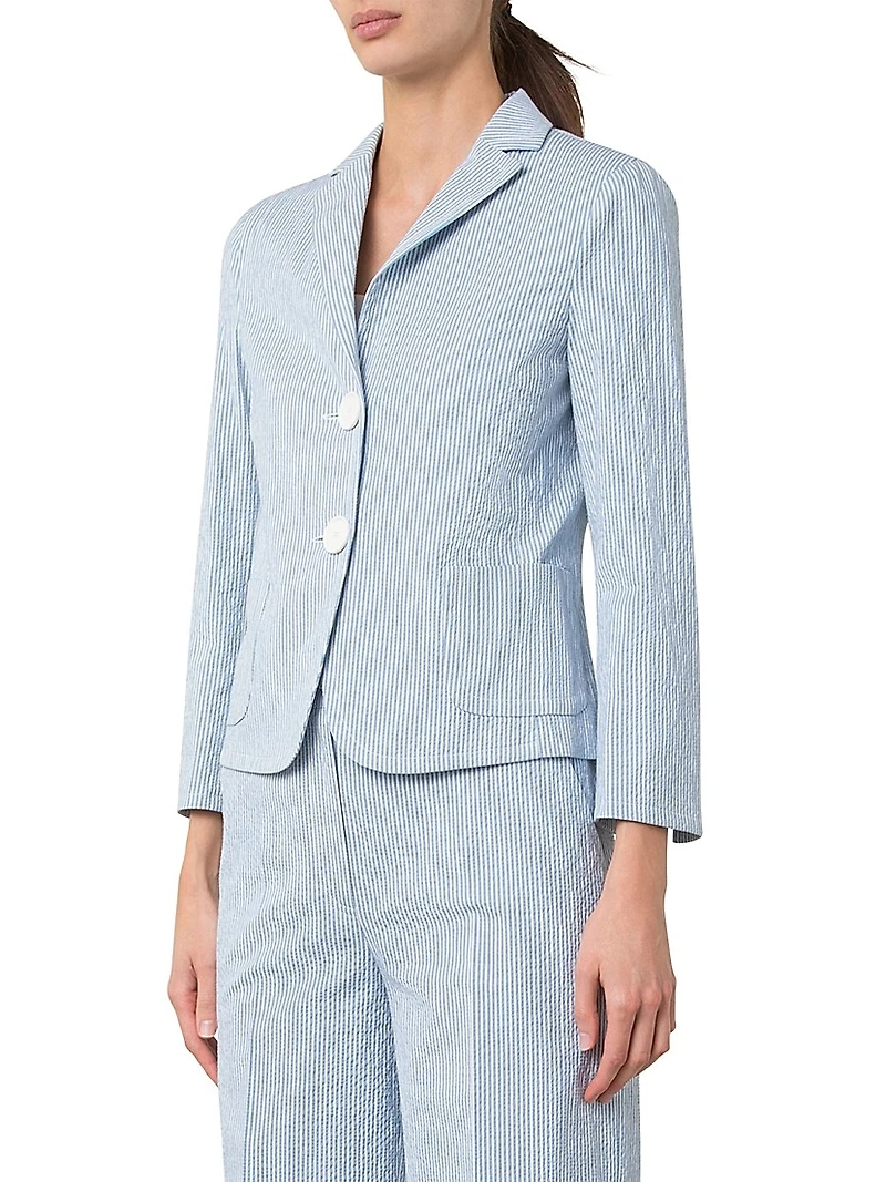 Striped Seersucker Stretch Cotton Blazer