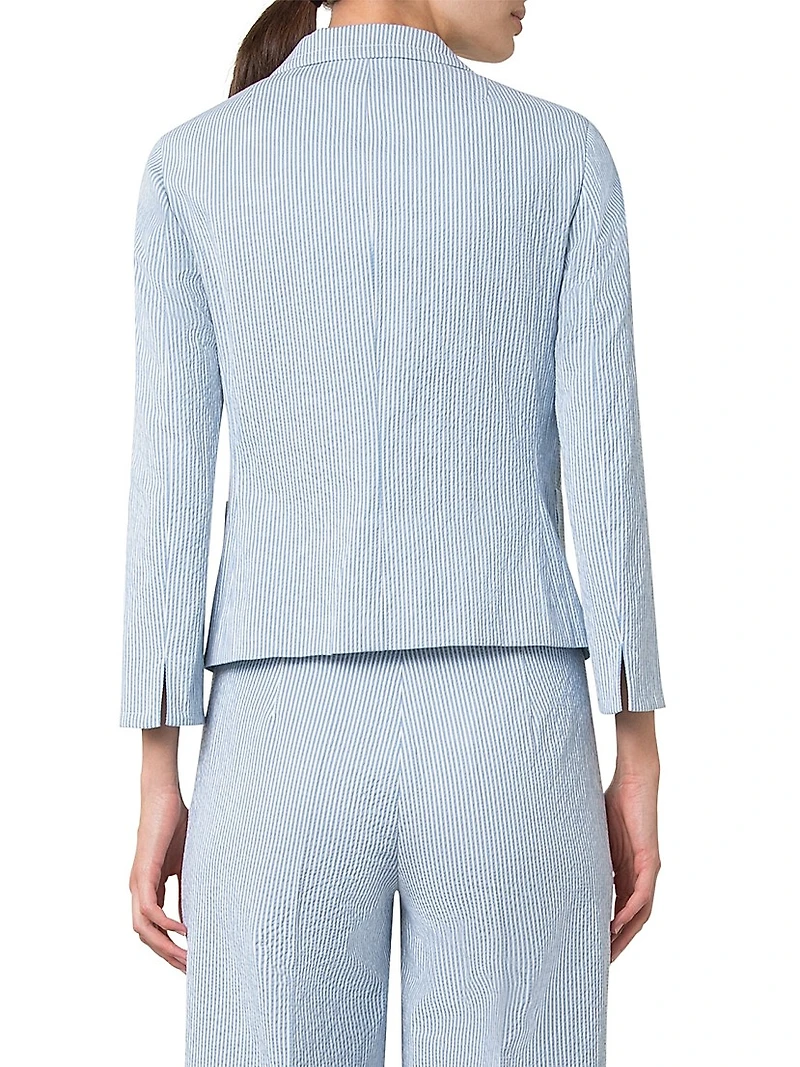 Striped Seersucker Stretch Cotton Blazer