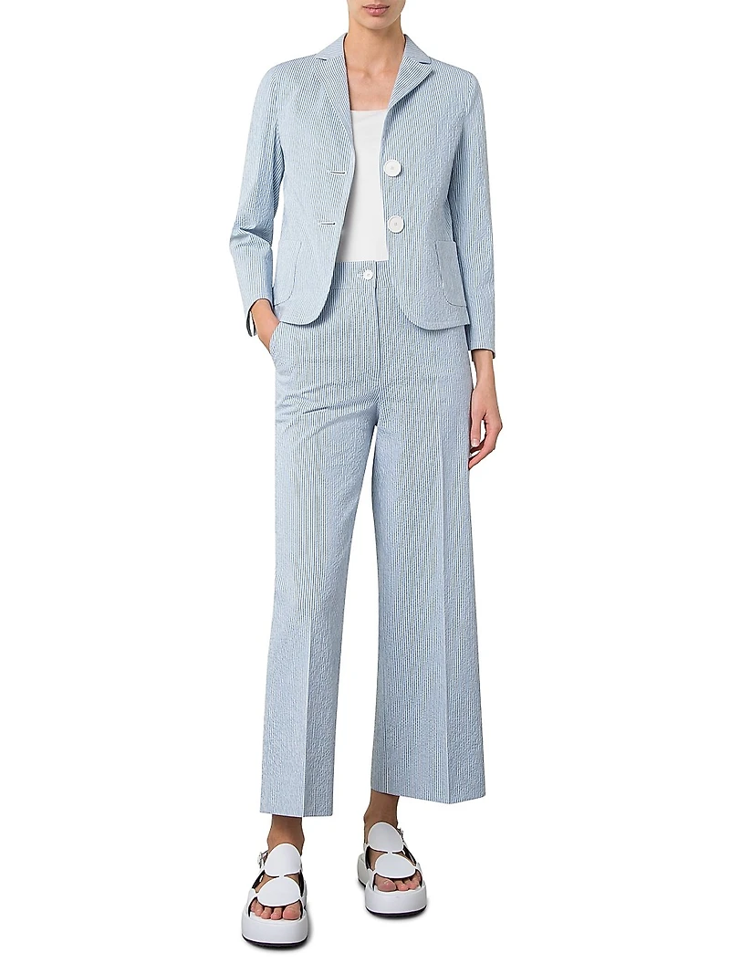 Striped Seersucker Stretch Cotton Blazer