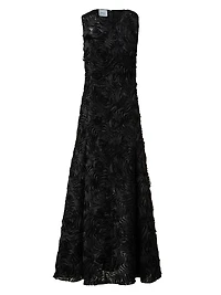 3D Floral Mixed Media A-Line Midi-Dress