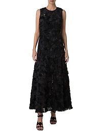 3D Floral Mixed Media A-Line Midi-Dress
