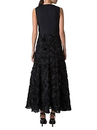 3D Floral Mixed Media A-Line Midi-Dress