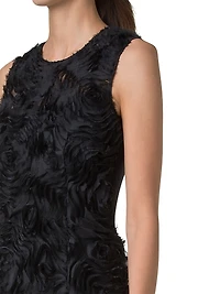 3D Floral Mixed Media A-Line Midi-Dress