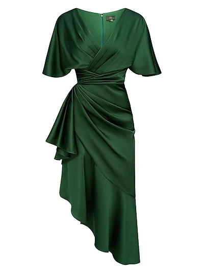 Gwen Satin Gathered Midi-Dress