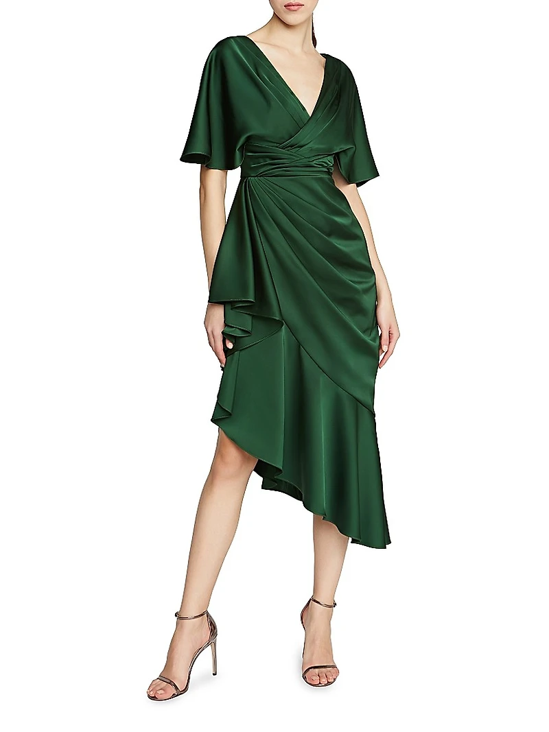 Gwen Satin Gathered Midi-Dress
