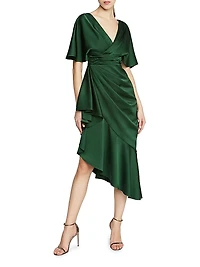Gwen Satin Gathered Midi-Dress