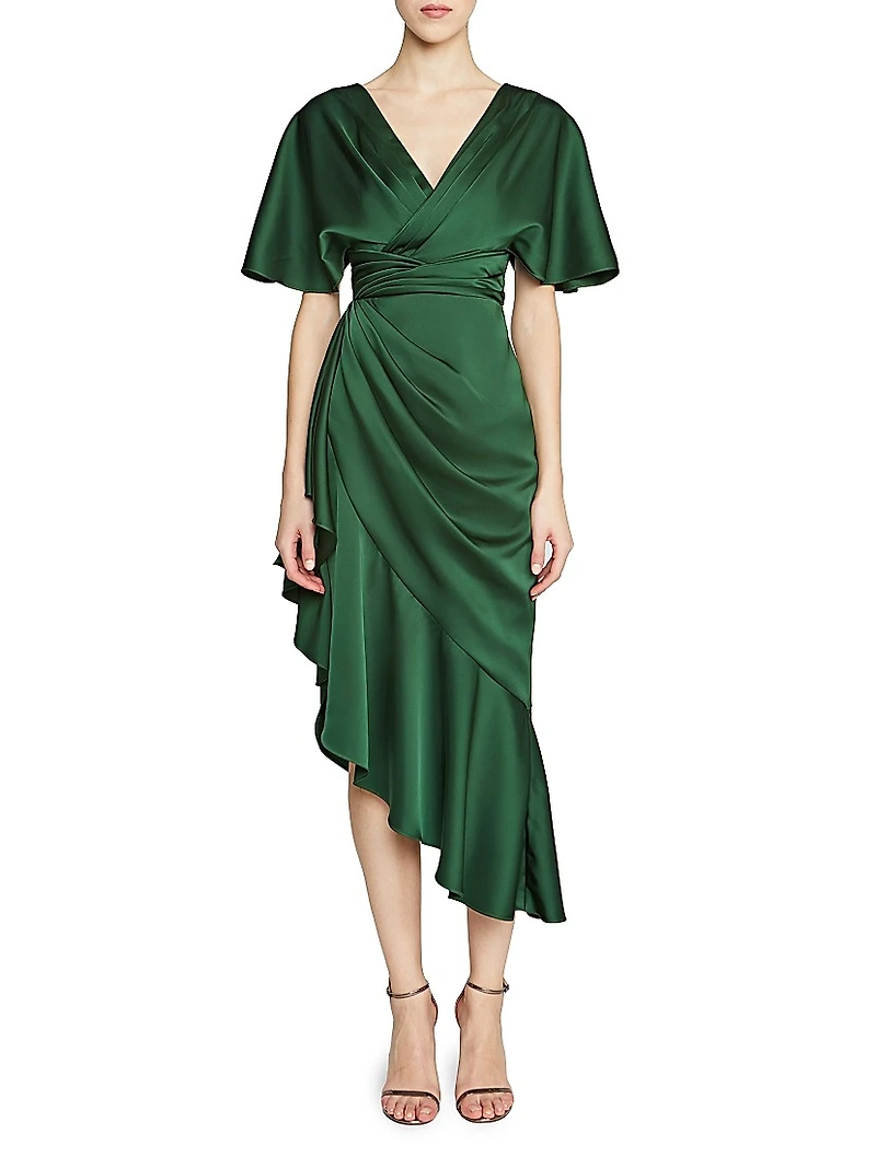 Gwen Satin Gathered Midi-Dress