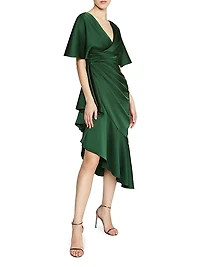 Gwen Satin Gathered Midi-Dress