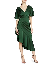 Gwen Satin Gathered Midi-Dress