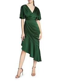 Gwen Satin Gathered Midi-Dress