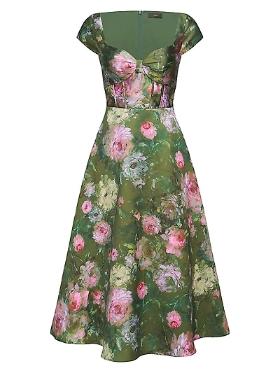 Libby Floral Satin Midi-Dress