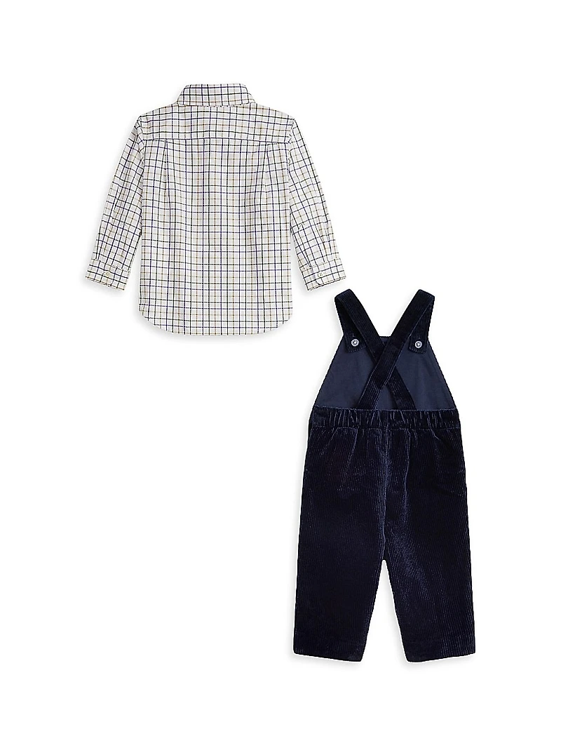 Baby Boy's 2-Piece Plaid Shirt & Corduroy Overalls Set