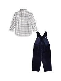 Baby Boy's 2-Piece Plaid Shirt & Corduroy Overalls Set