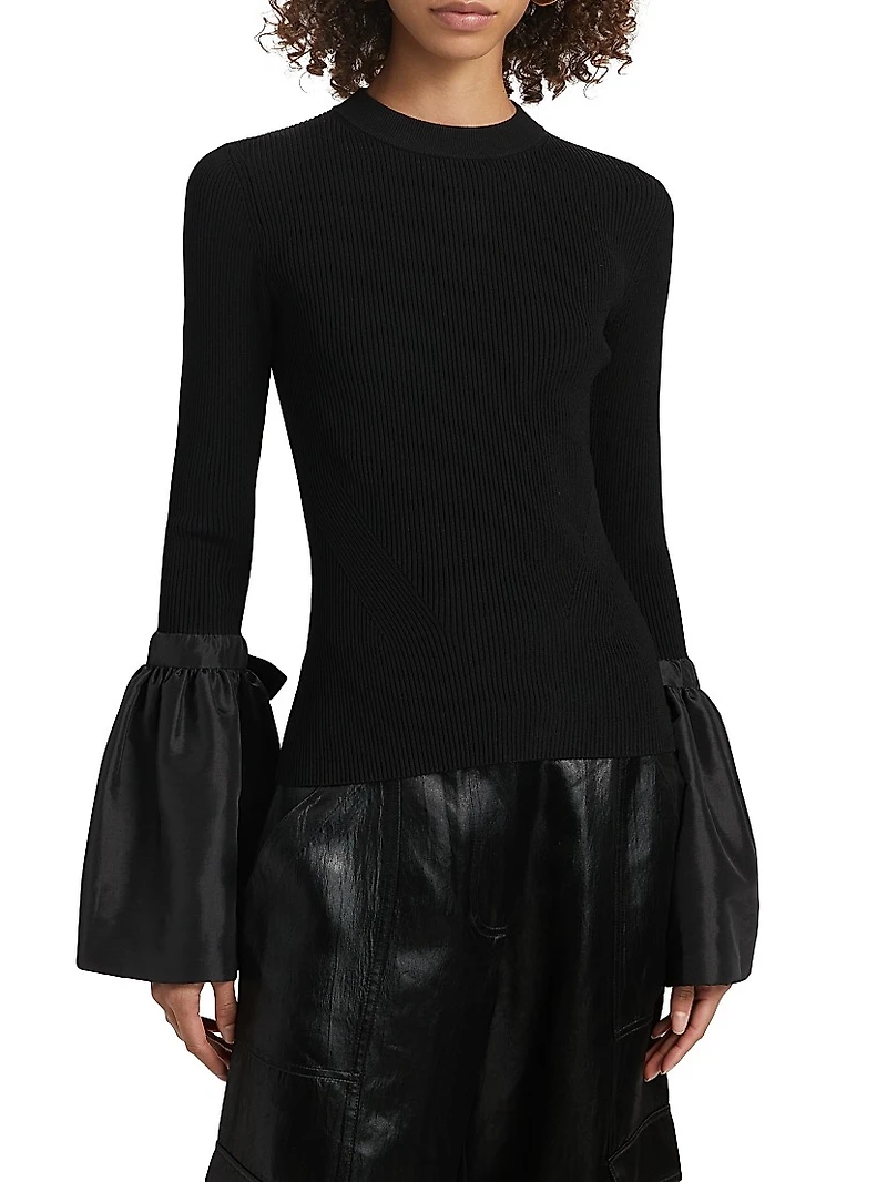 Agata Rib-Knit Bell-Sleeve Sweater