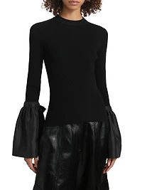 Agata Rib-Knit Bell-Sleeve Sweater