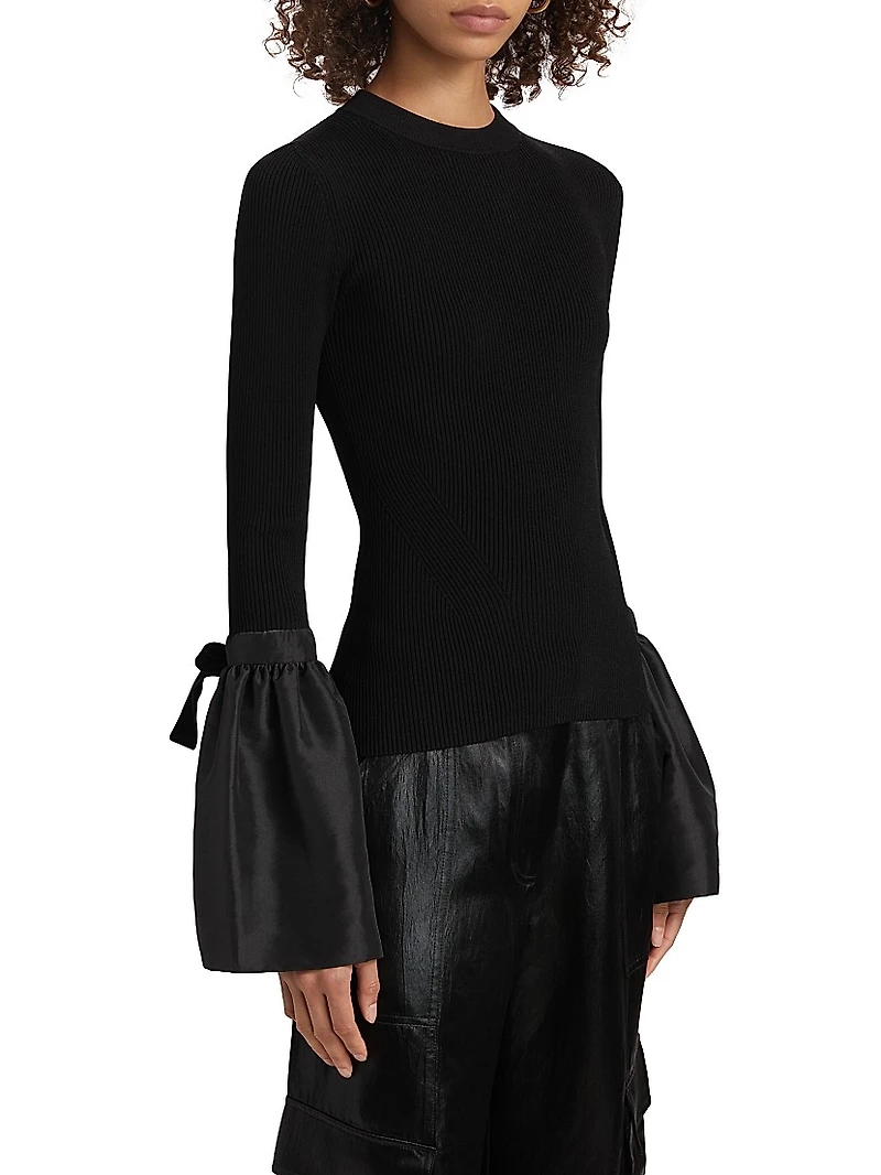 Agata Rib-Knit Bell-Sleeve Sweater