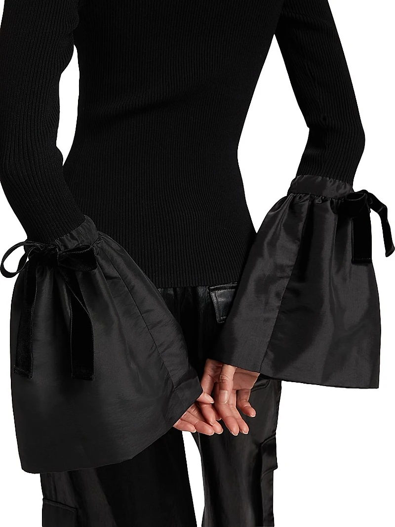 Agata Rib-Knit Bell-Sleeve Sweater