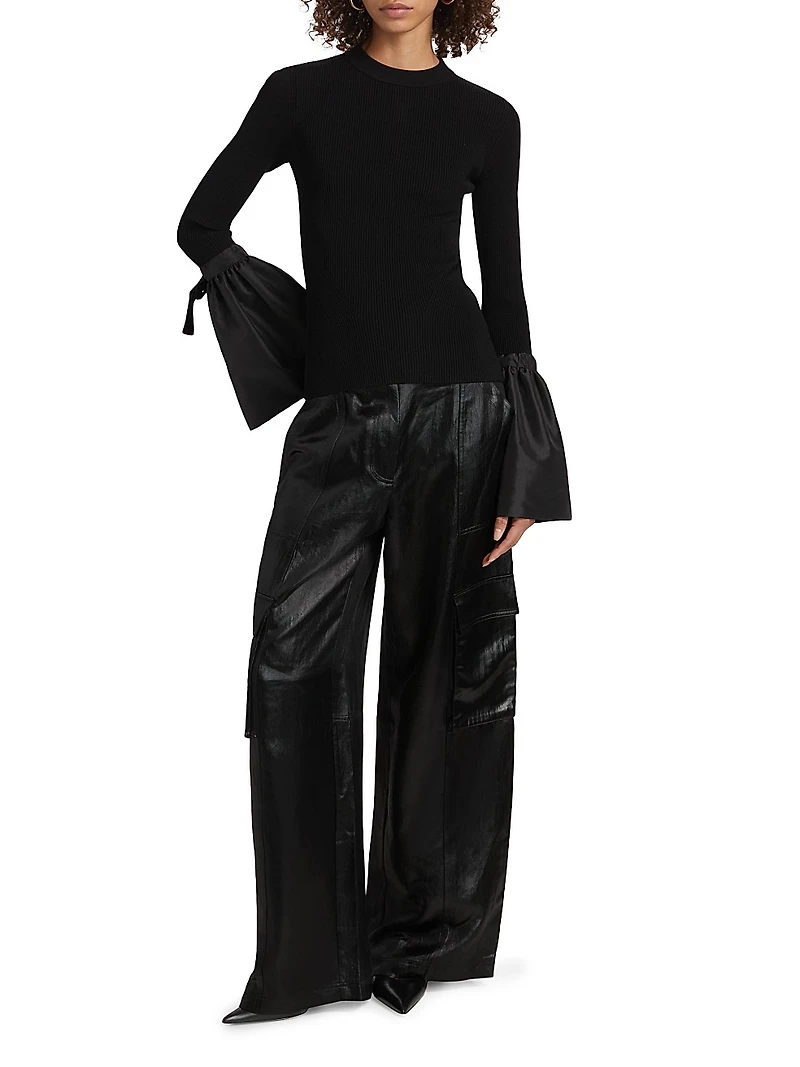 Agata Rib-Knit Bell-Sleeve Sweater