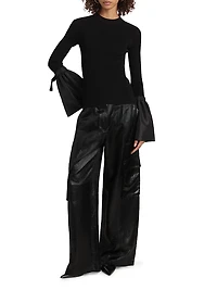 Agata Rib-Knit Bell-Sleeve Sweater