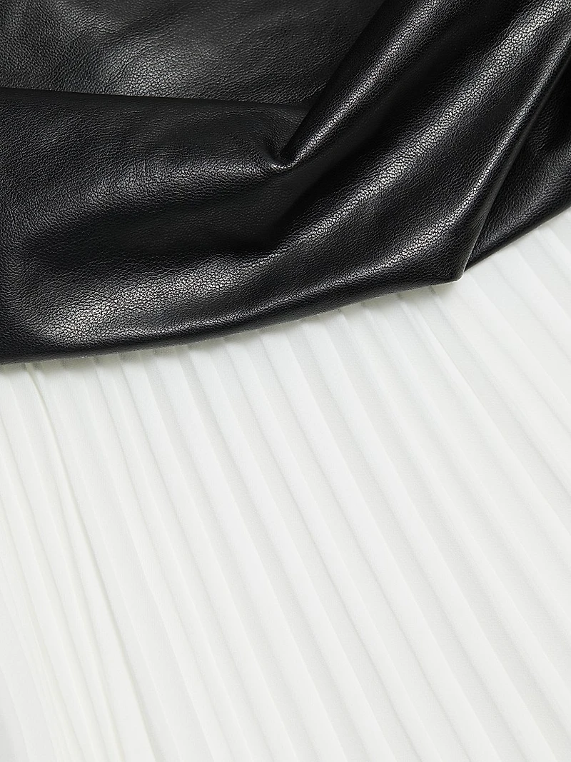 Arie Faux Leather & Satin Strapless Bustier Dress