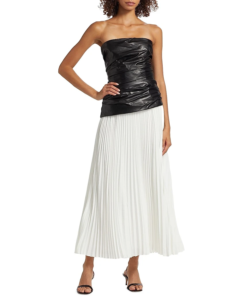 Arie Faux Leather & Satin Strapless Bustier Dress