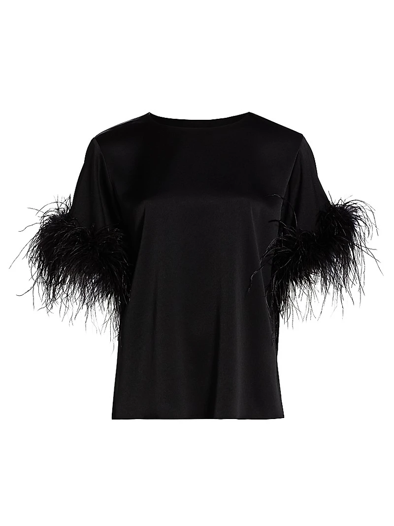 Monte Feather-Trim Short-Sleeve Blouse